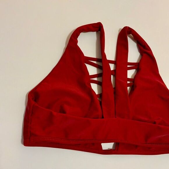 Cupshe Wine Red Lingering Farewell Lace Up Bikini Top Small - Picture 7 of 9